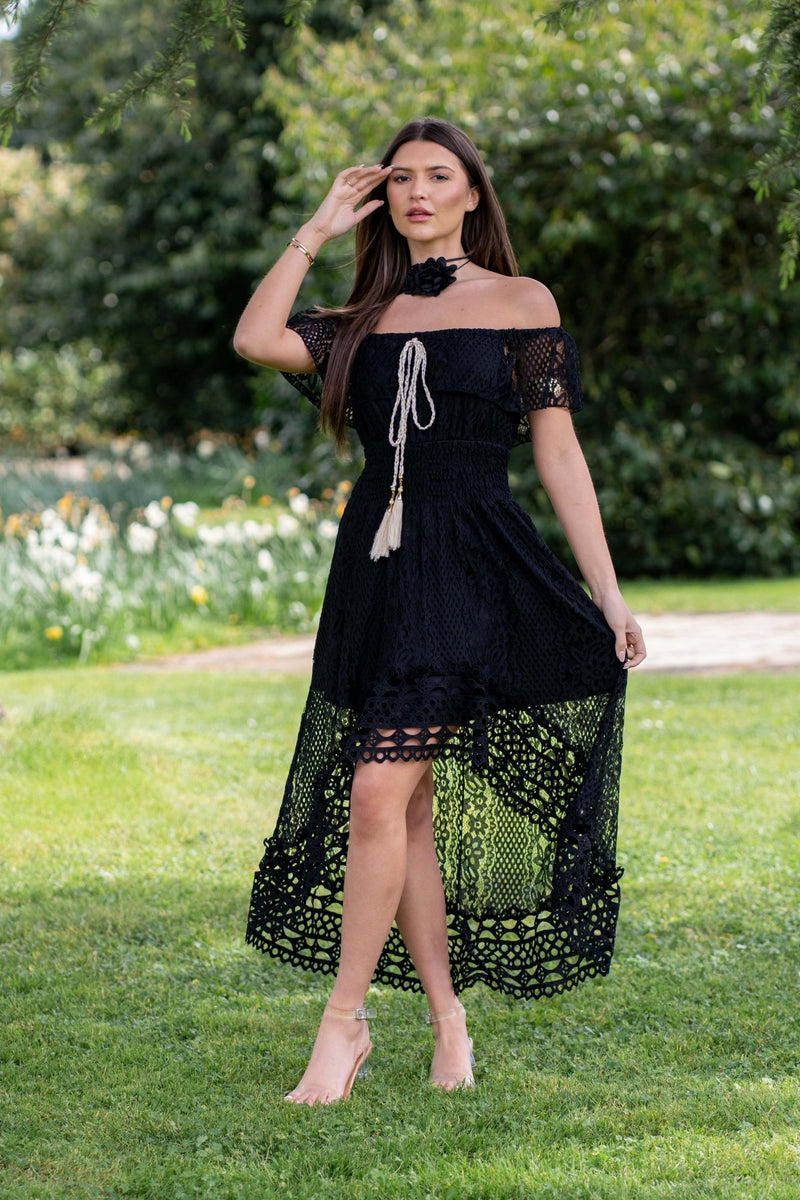 Lace bardot dress uk hotsell