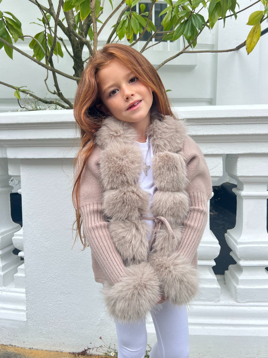 Childrens Beige Premium Faux Fur Cardigan H L