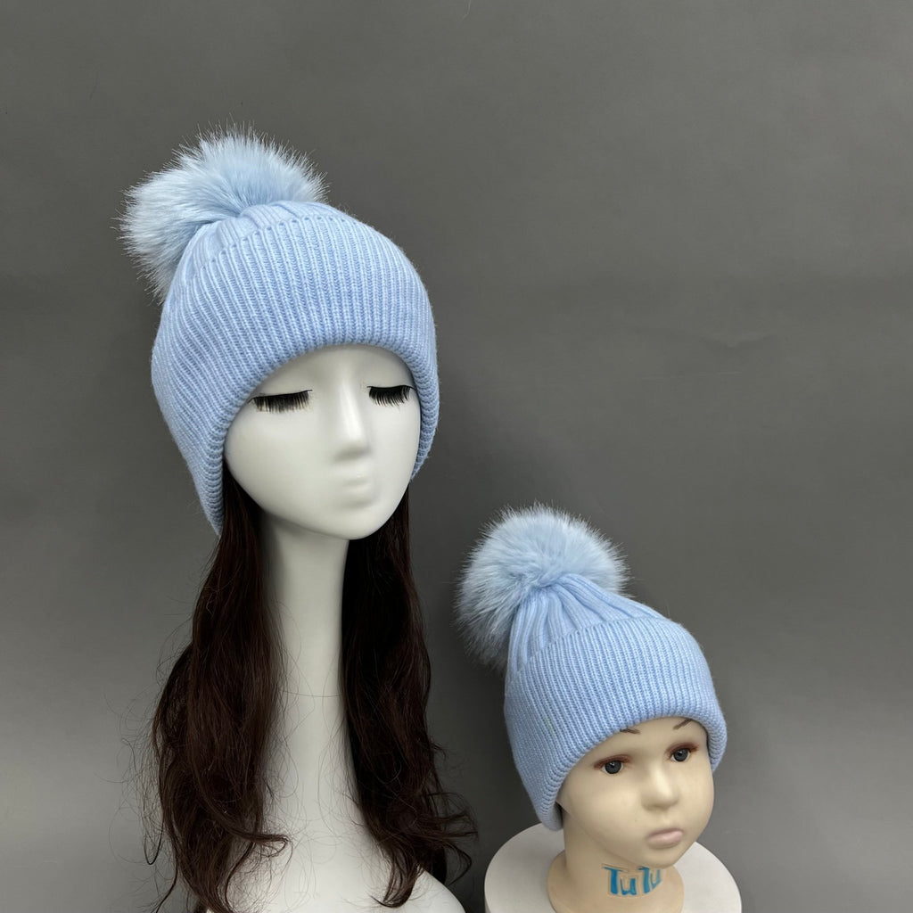 Baby Blue Faux Fur Bobble Hat - H&L