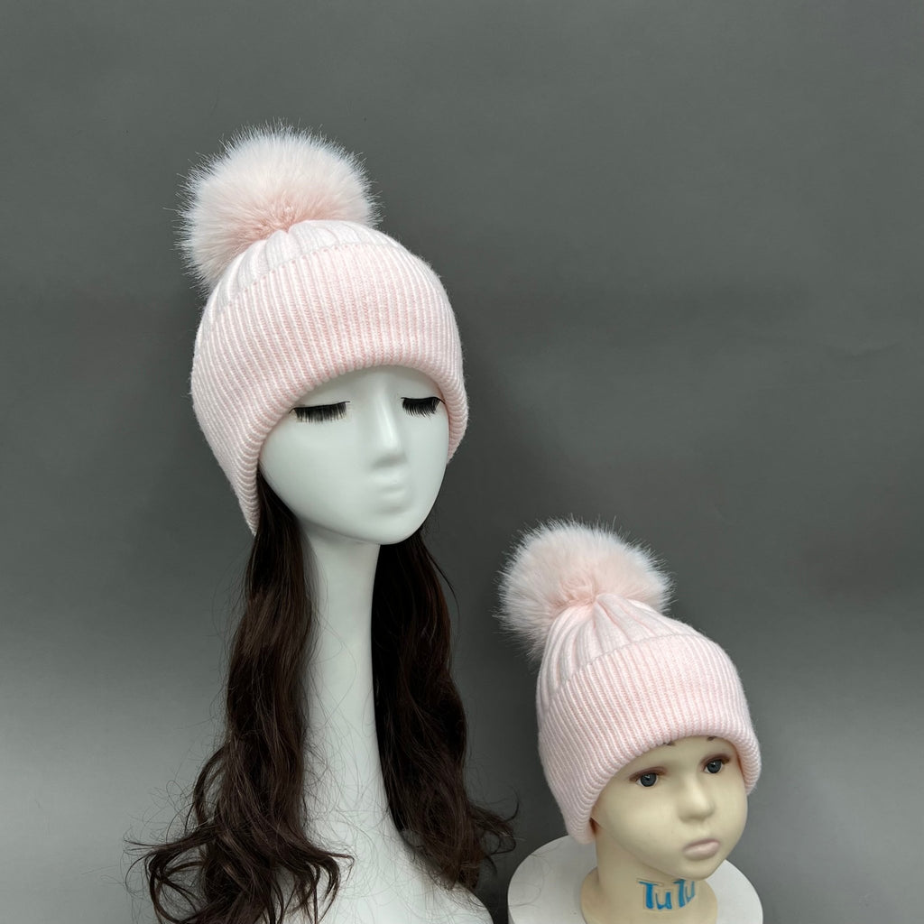 Baby Pink Faux Fur Bobble Hat - H&L