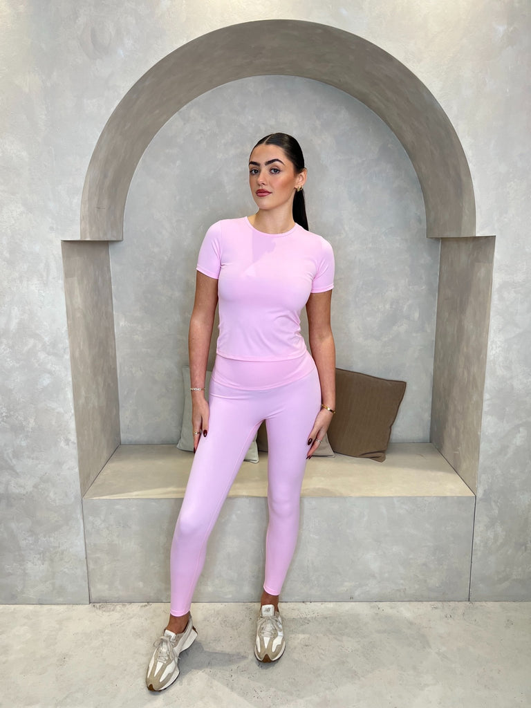 Baby Pink T-Shirt And Legging Athleisure Set - H&L