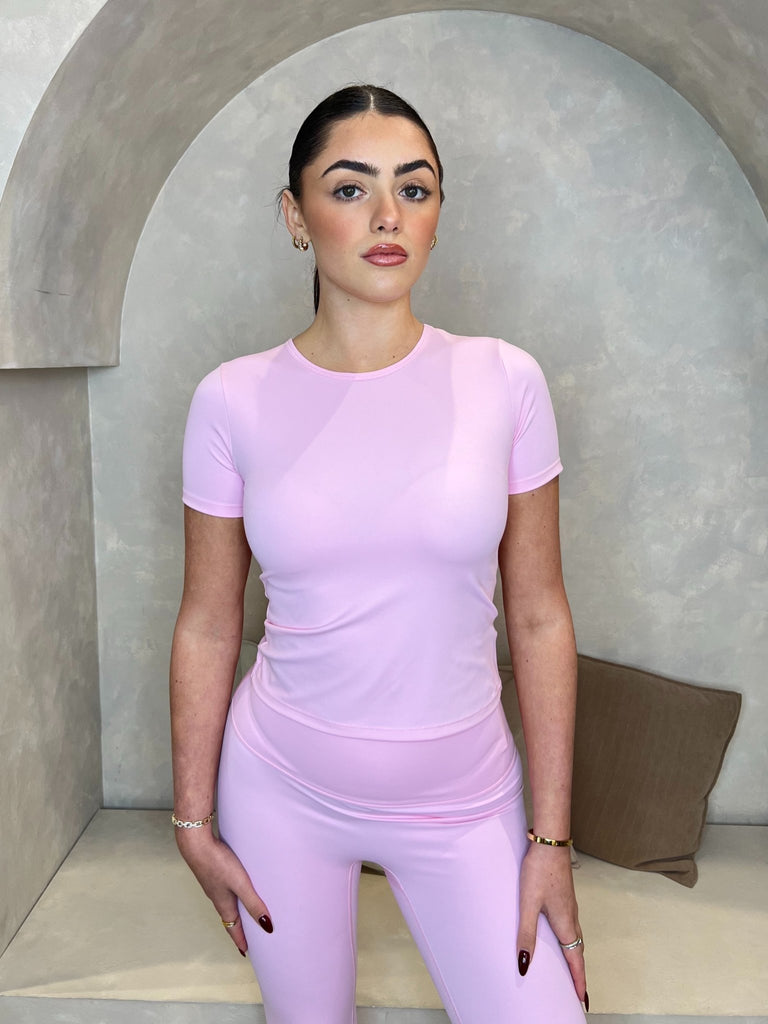 Baby Pink T-Shirt And Legging Athleisure Set - H&L