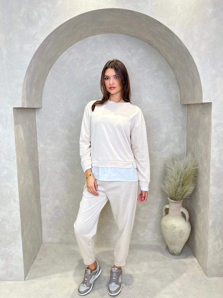 Beige Contrast Hem Sweatshirt - H&L