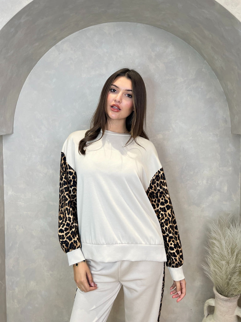 Beige Leopard Print Oversize Sweatshirt - H&L