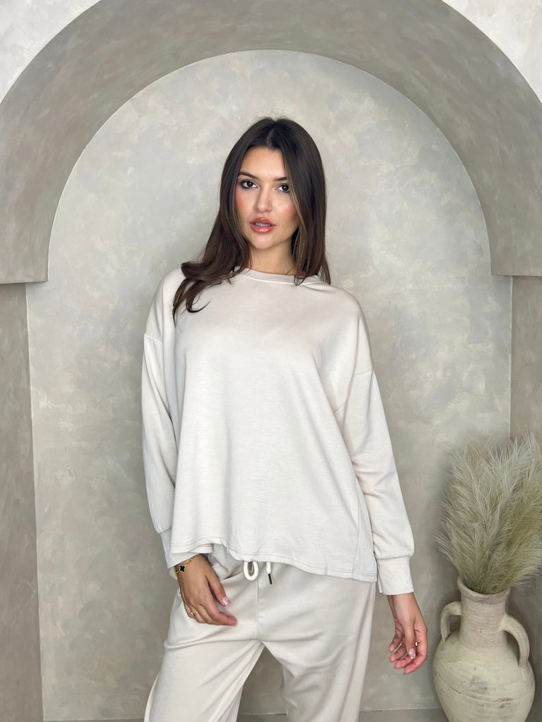 Beige Round Neck Sweatshirt - H&L