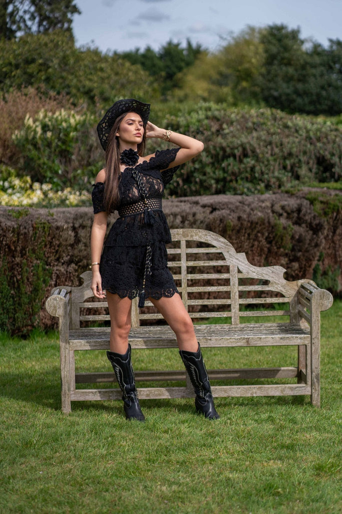 Black Boho Lace And Crochet Effect Top - H&L