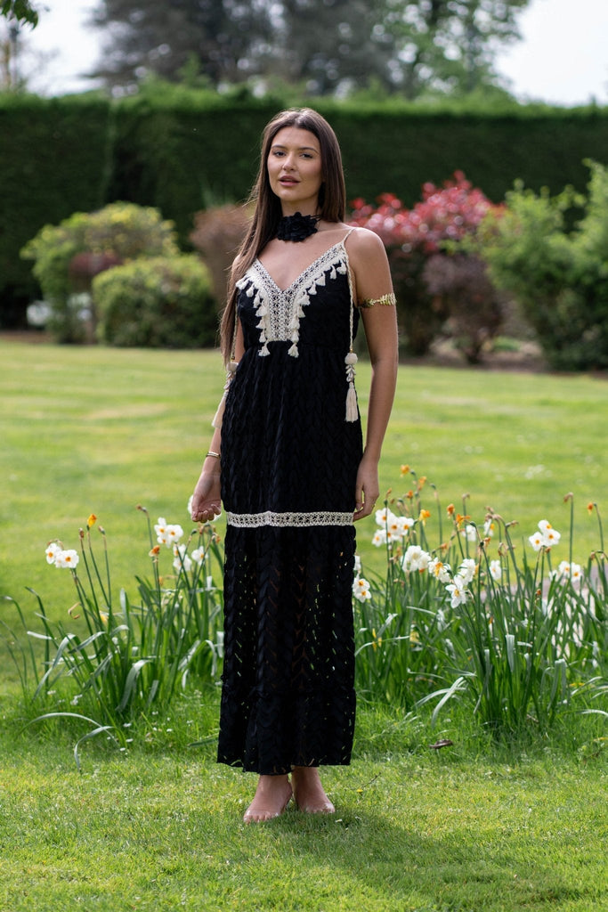 Black Boho Tassel Maxi Dress - H&L