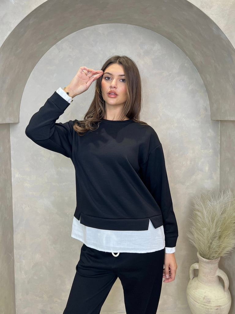 Black Contrast Hem Sweatshirt - H&L