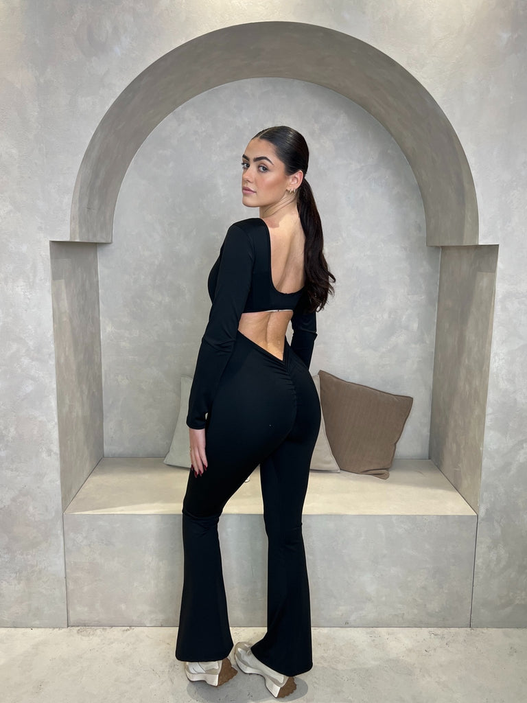 Black Cut Out Back Unitard - H&L