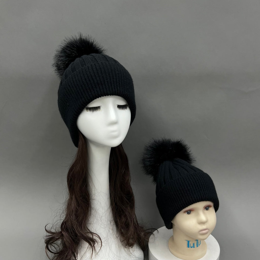 Black Faux Fur Bobble Hat - H&L