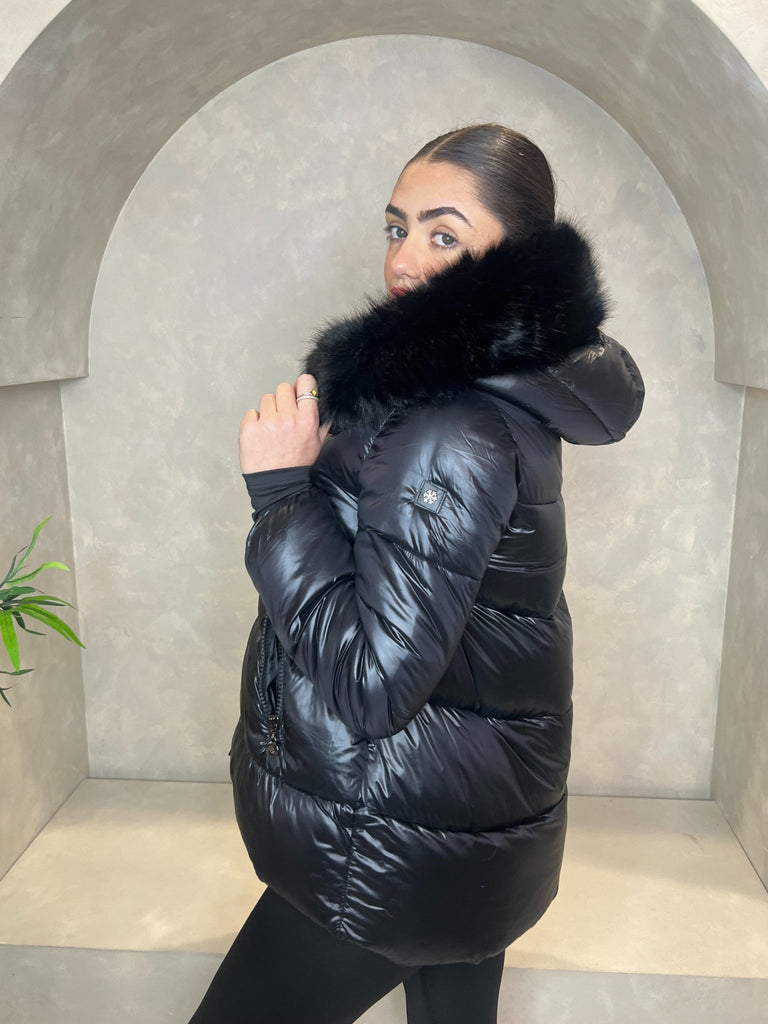 Black Faux Fur Hood Puffer Jacket - H&L