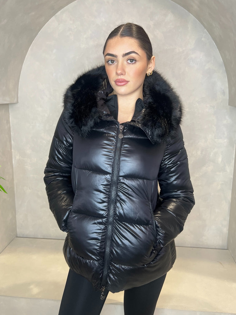 Black Faux Fur Hood Puffer Jacket - H&L