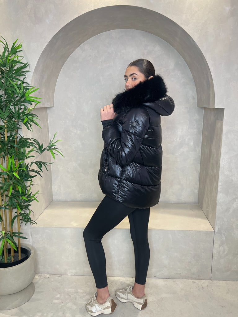 Black Faux Fur Hood Puffer Jacket - H&L