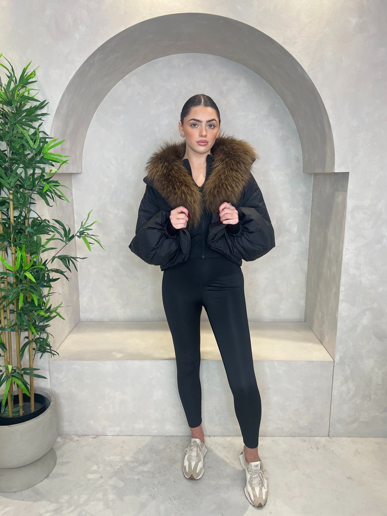 Black Luxury Fur Trim Crop Jacket - H&L