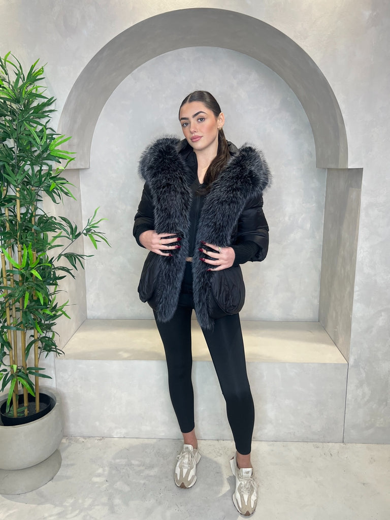 Black Premium Faux Fur Trim Coat - H&L