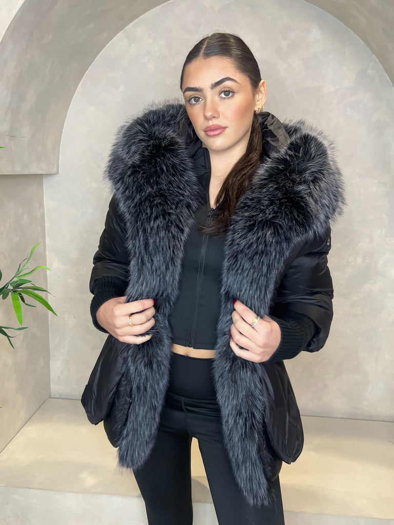 Black Premium Faux Fur Trim Coat - H&L