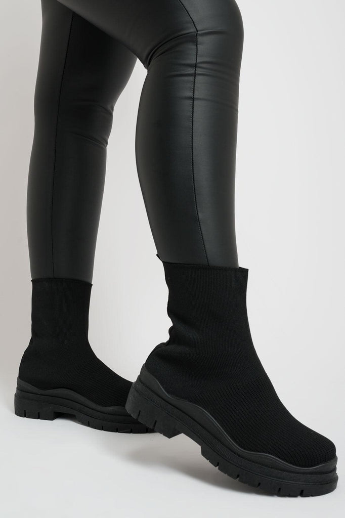 Black Short Fabric Sock Boots - H&L