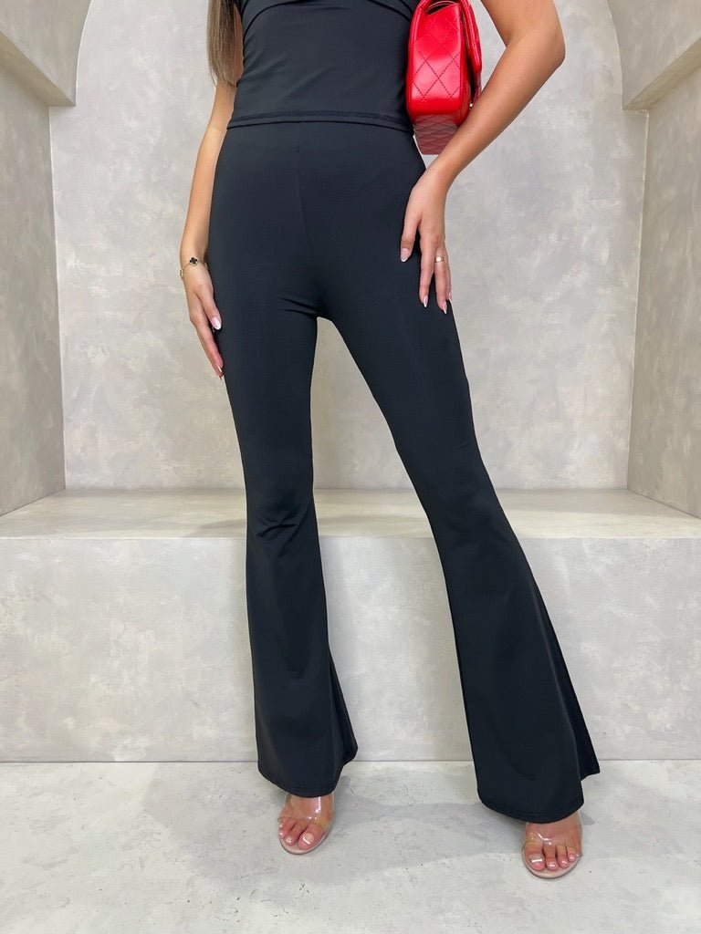 Black Slinky Flared Trousers - H&L