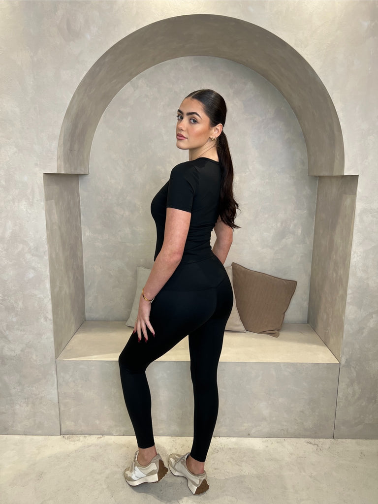 Black T-Shirt And Legging Athleisure Set - H&L