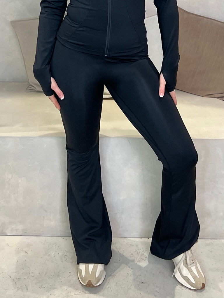 Black Zip Jacket Wide Leg Trouser Set - H&L