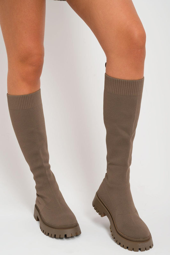 Brown Knee High Sock Boots - H&L