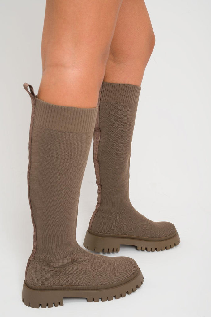 Brown Knee High Sock Boots - H&L