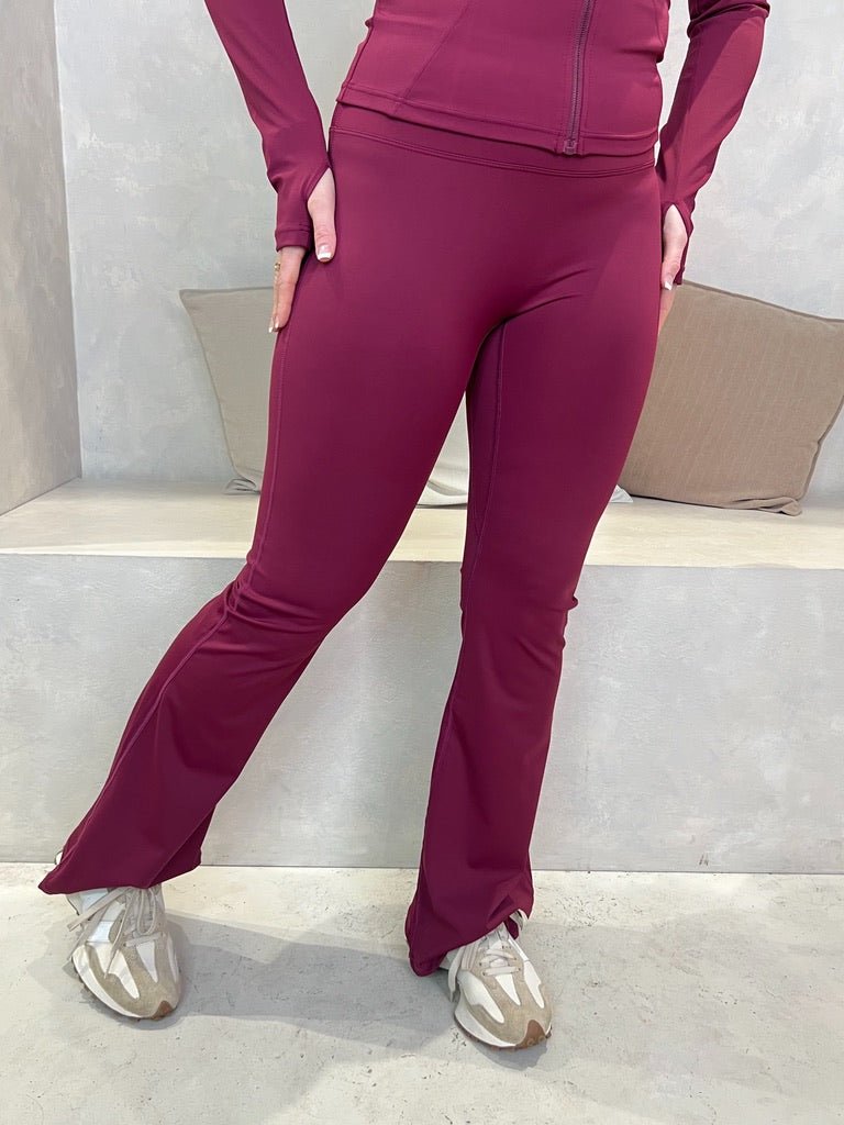 Burgundy Zip Jacket Wide Leg Trouser Set - H&L