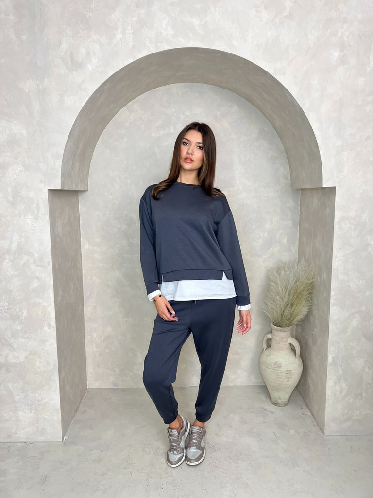 Charcoal Contrast Hem Sweatshirt - H&L