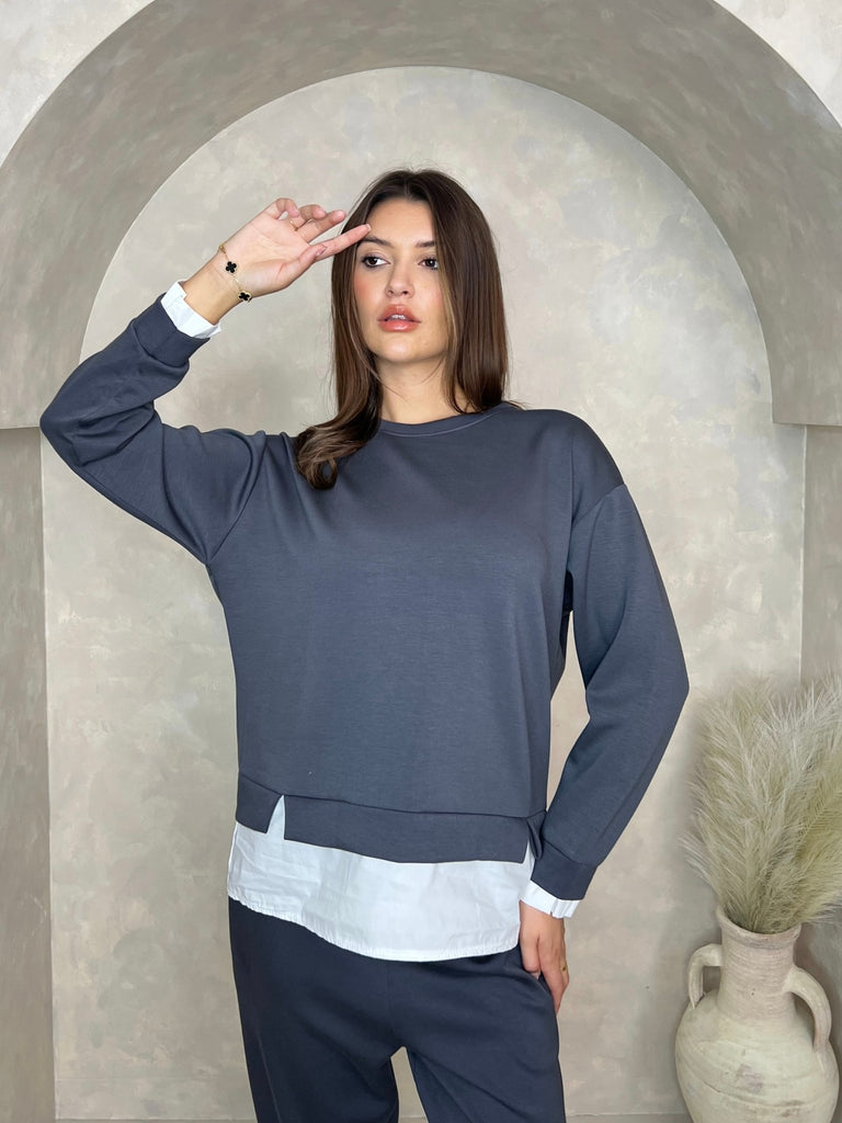 Charcoal Contrast Hem Sweatshirt - H&L