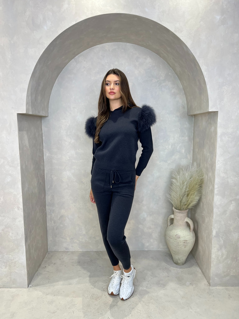 Charcoal Luxury Fur Tracksuit - H&L