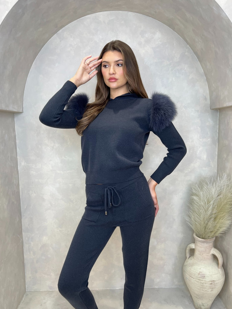 Charcoal Luxury Fur Tracksuit - H&L