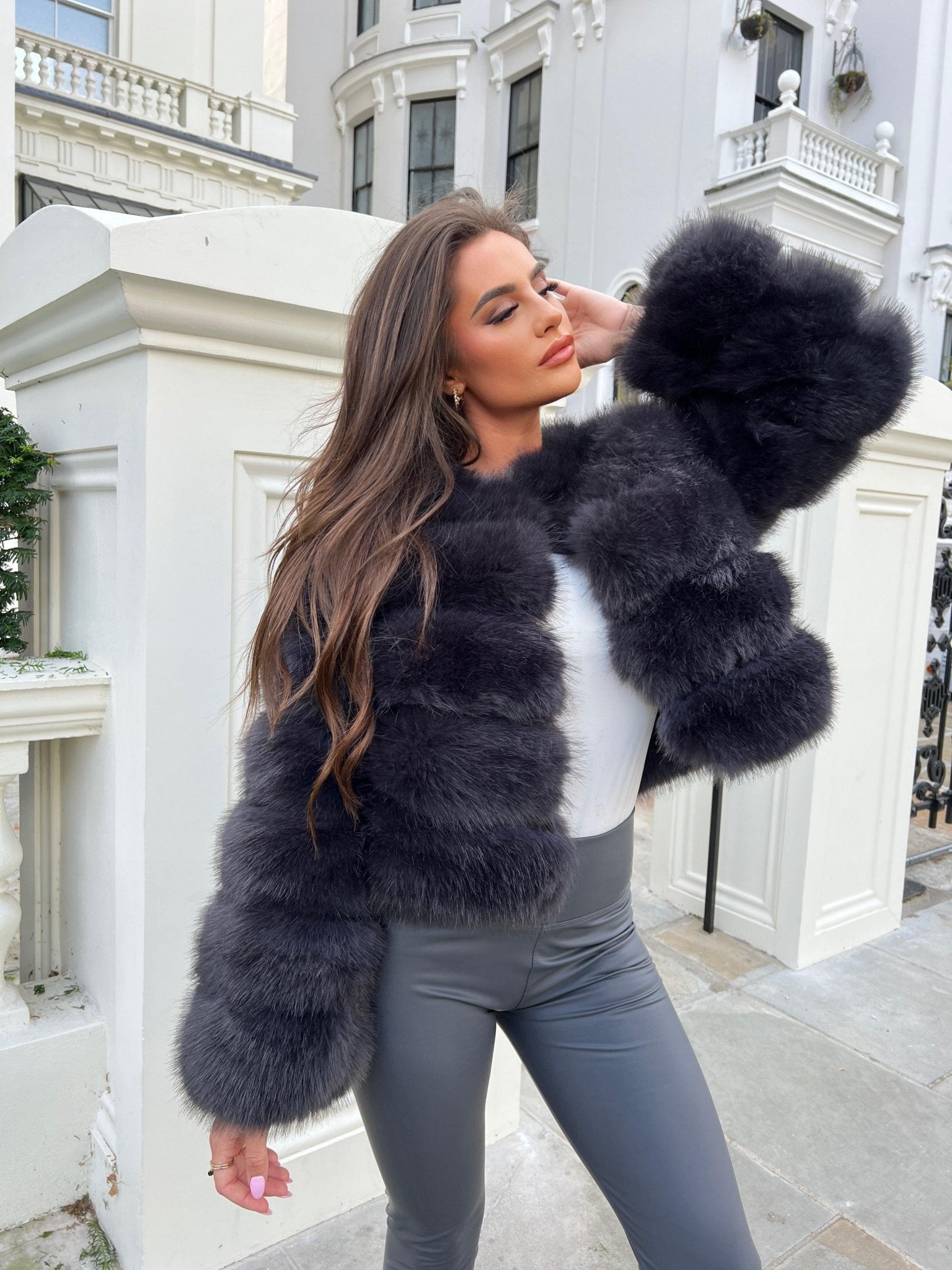 Black coat with black fashion fur