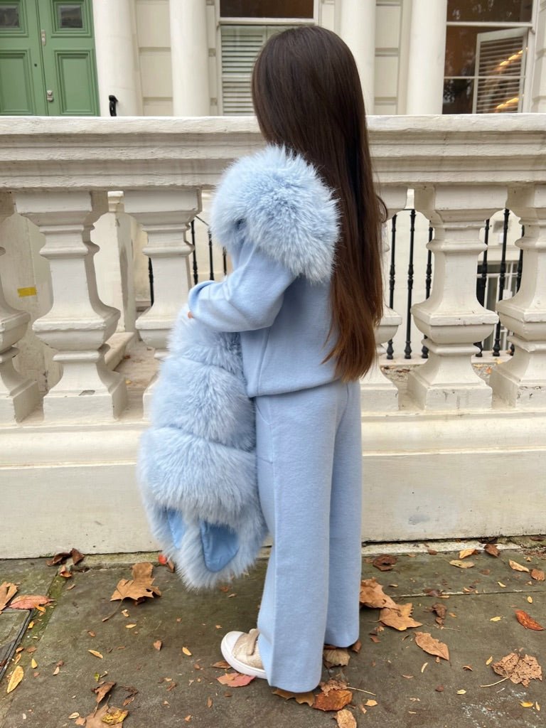 Childrens Baby Blue Premium Faux Fur Roll Neck Wide Leg Tracksuit - H&L