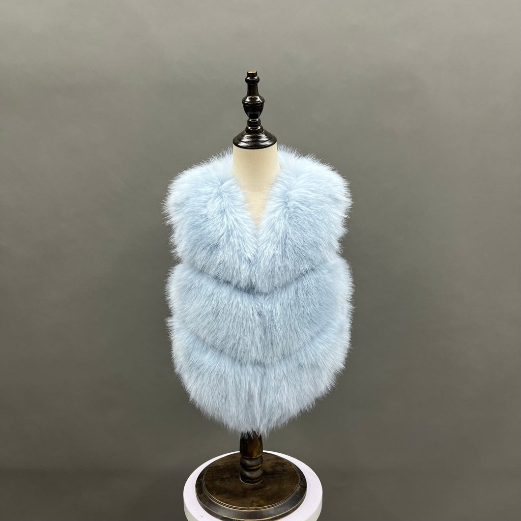 Childrens Baby Blue Premium Faux Fur Short Gilet - H&L