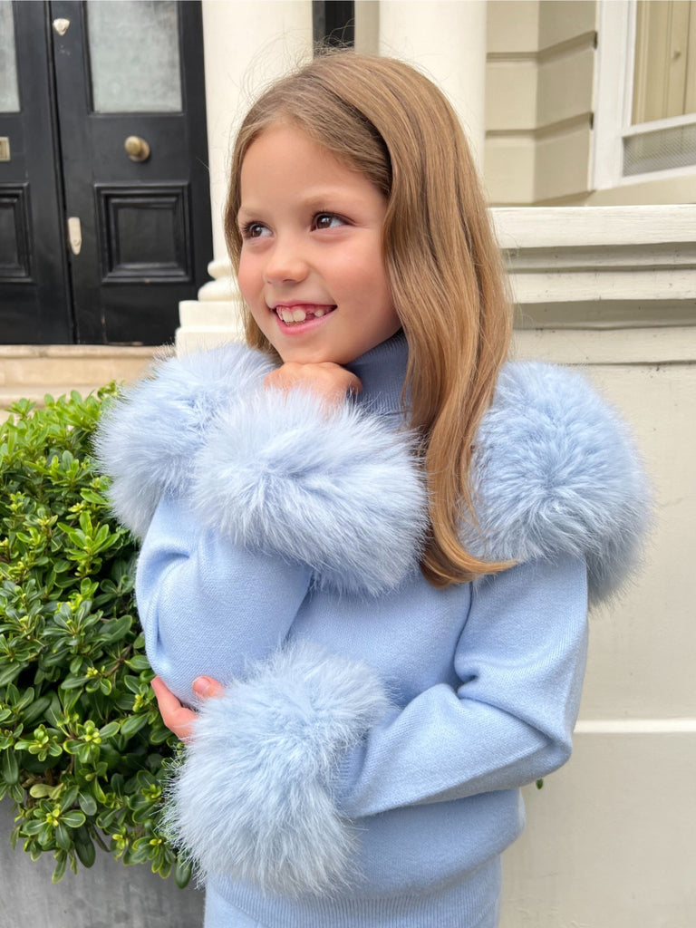 Childrens Baby Blue Snap Band Faux Fur Cuffs - H&L