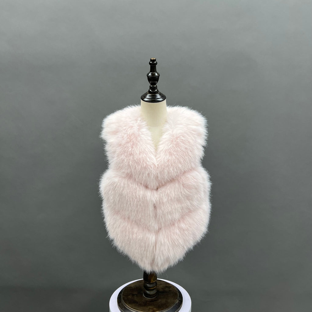 Childrens Baby Pink Premium Faux Fur Short Gilet - H&L