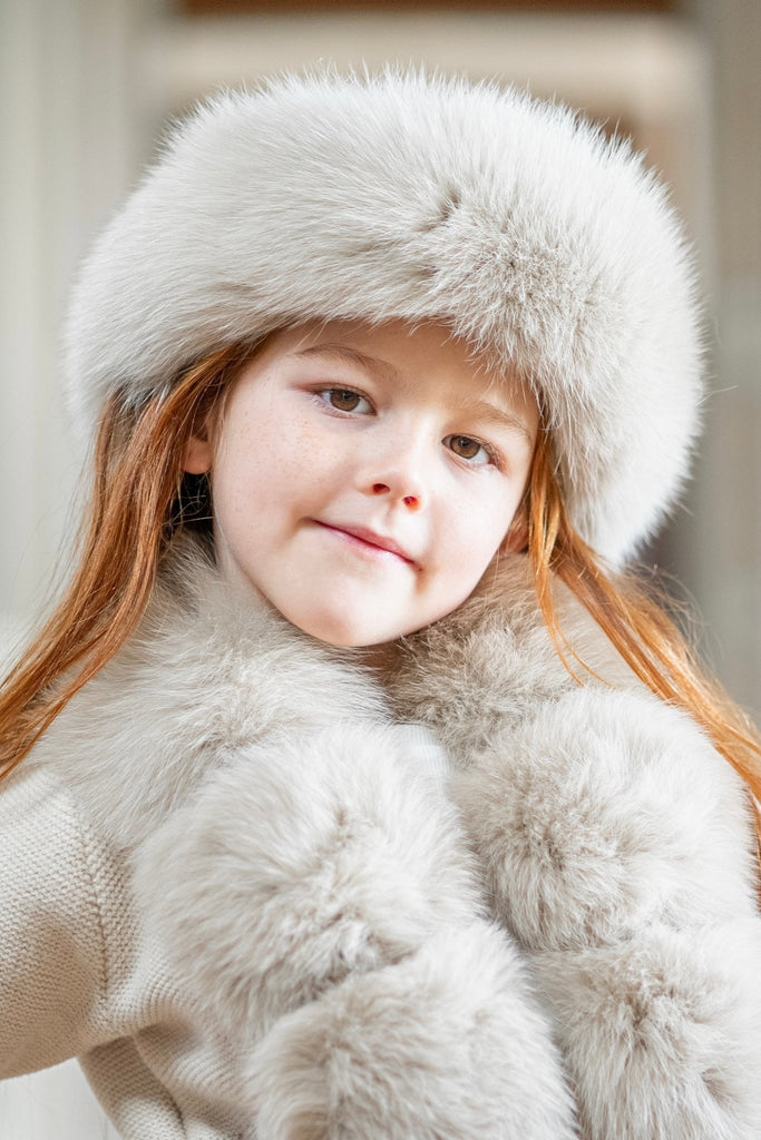 Childrens Beige Luxury Fur Headband - H&L