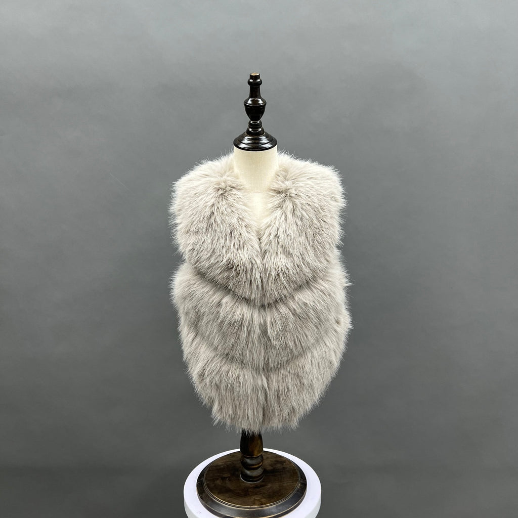 Childrens Beige Premium Faux Fur Short Gilet - H&L