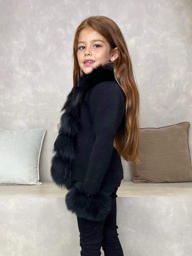 Childrens Black Luxury Fur Cardigan - H&L