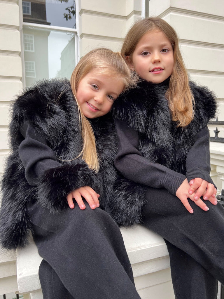 Childrens Black Premium Faux Fur Short Gilet - H&L