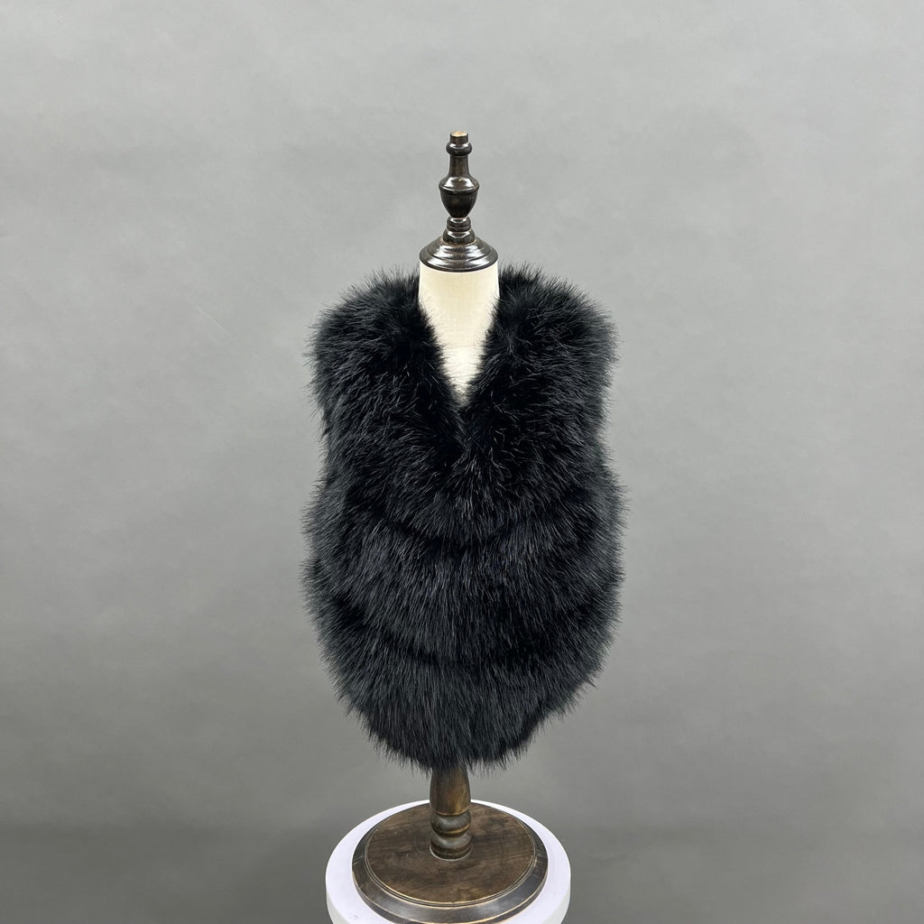 Childrens Black Premium Faux Fur Short Gilet - H&L