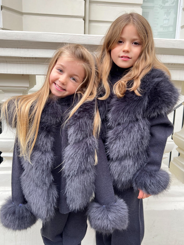 Childrens Charcoal Premium Faux Fur Short Gilet - H&L