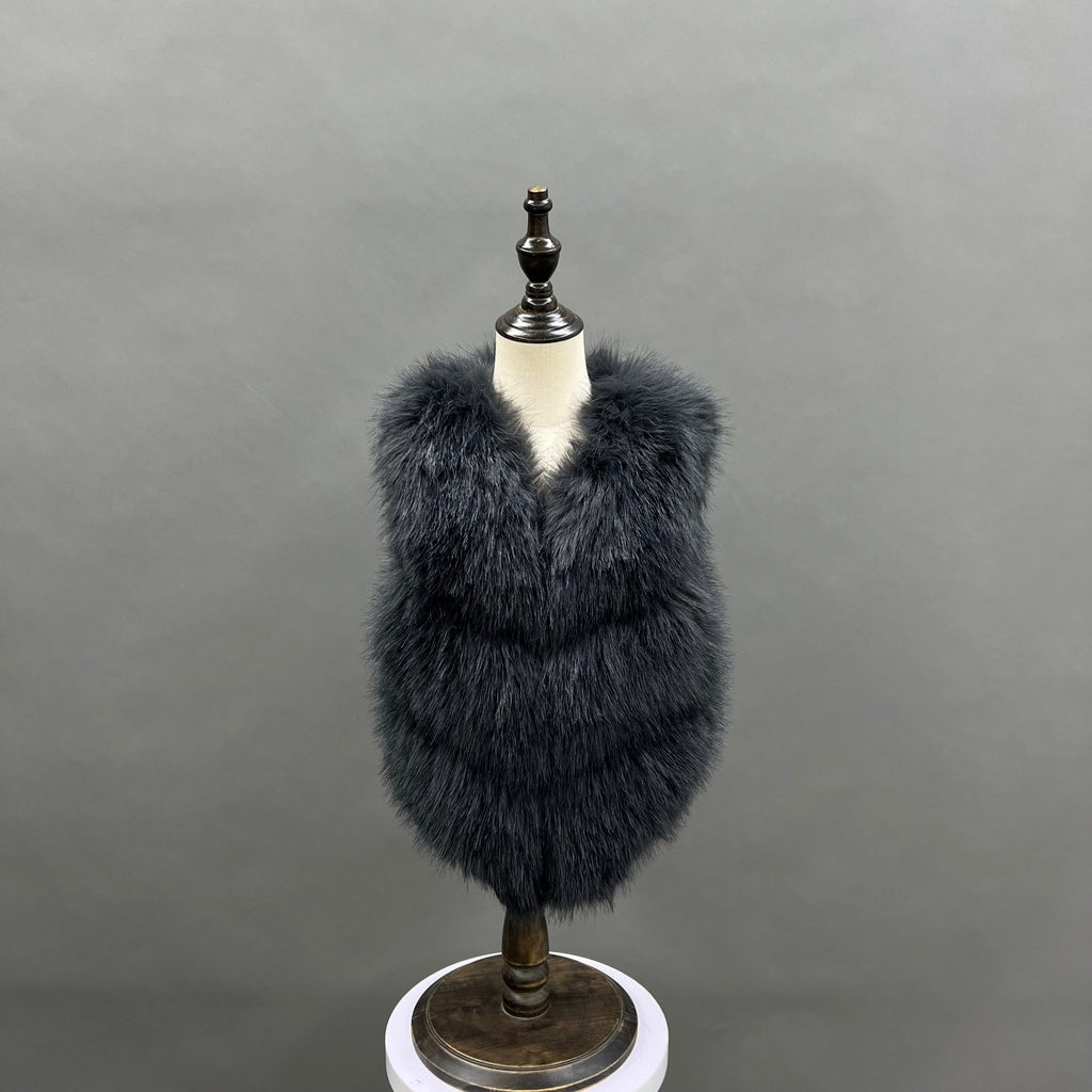 Childrens Charcoal Premium Faux Fur Short Gilet - H&L