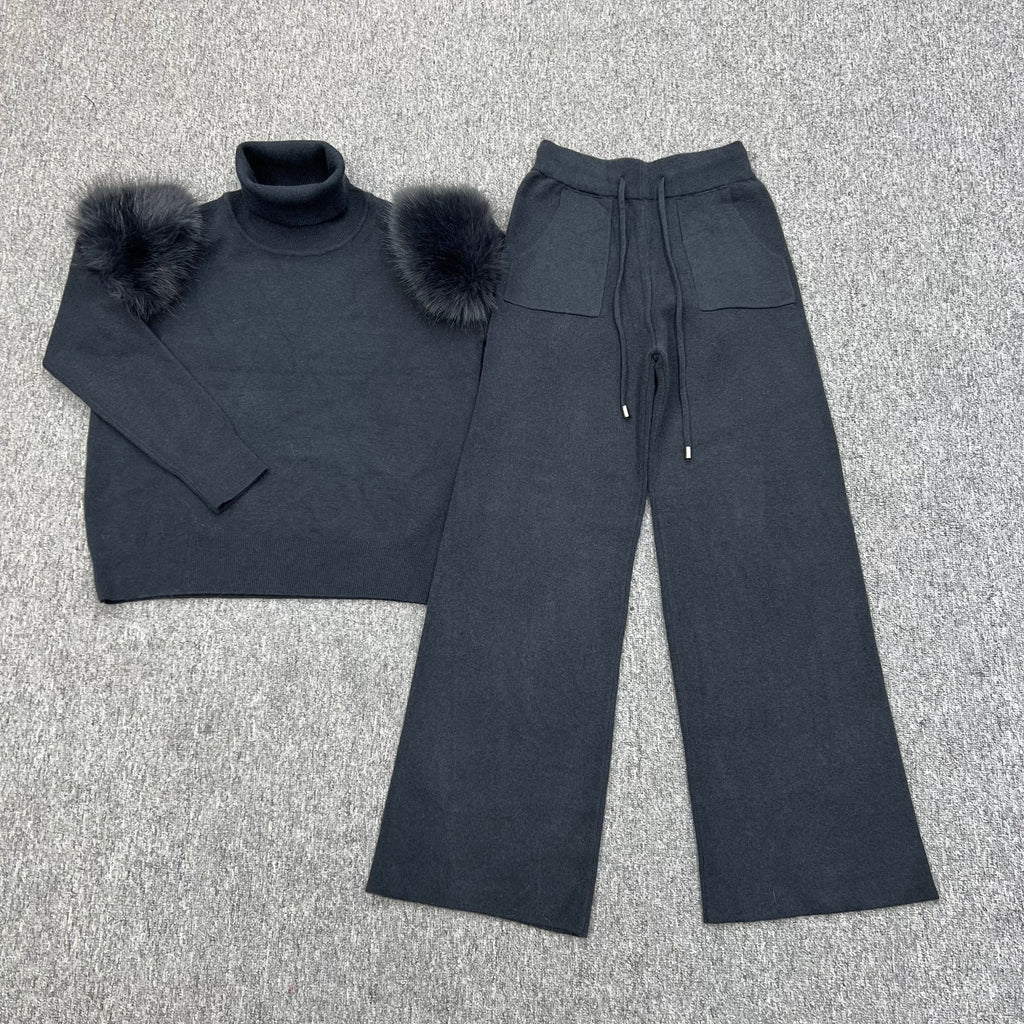 Childrens Charcoal Premium Faux Fur Wide Leg Tracksuit - H&L