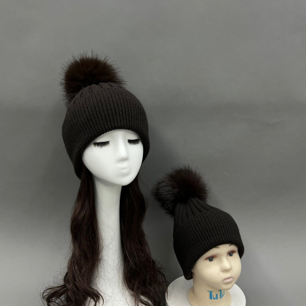 Childrens Chocolate Faux Fur Bobble Hat - H&L