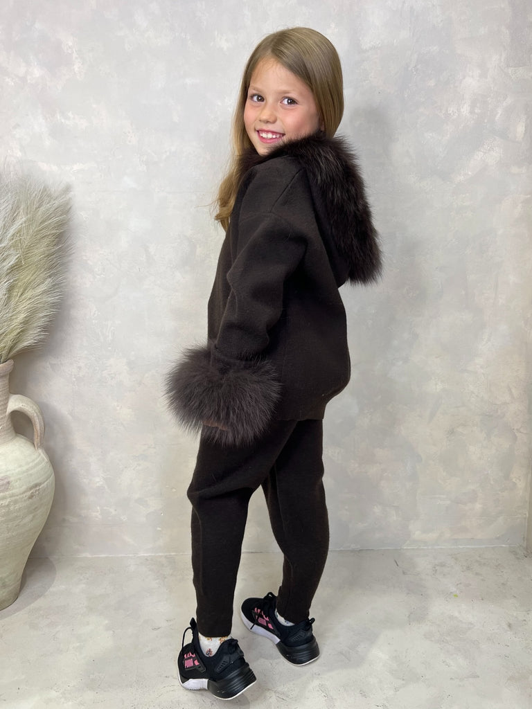 Childrens Chocolate Luxury Fur Trim Hood & Cuff Tracksuit - H&L