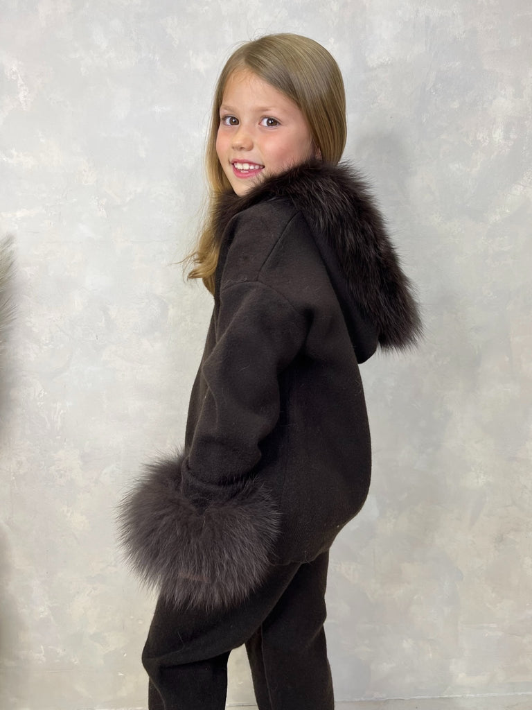 Childrens Chocolate Luxury Fur Trim Hood & Cuff Tracksuit - H&L