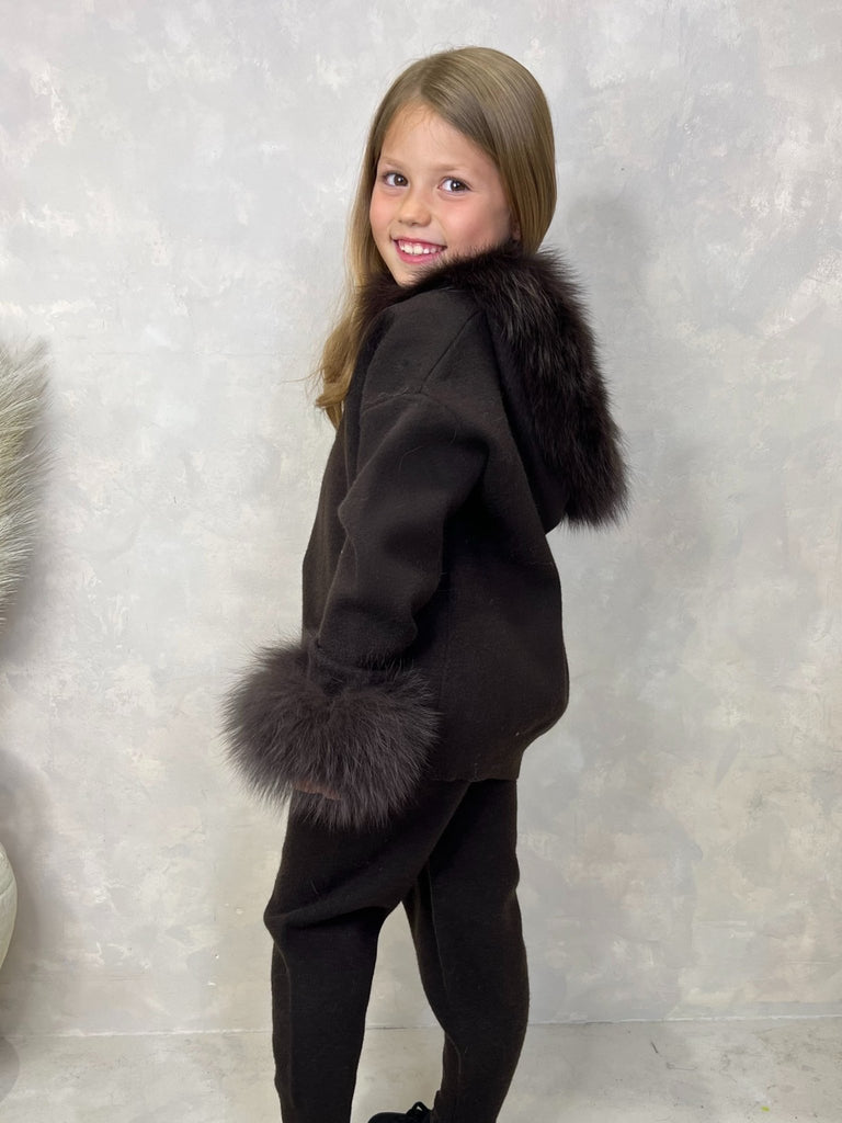 Childrens Chocolate Luxury Fur Trim Hood & Cuff Tracksuit - H&L