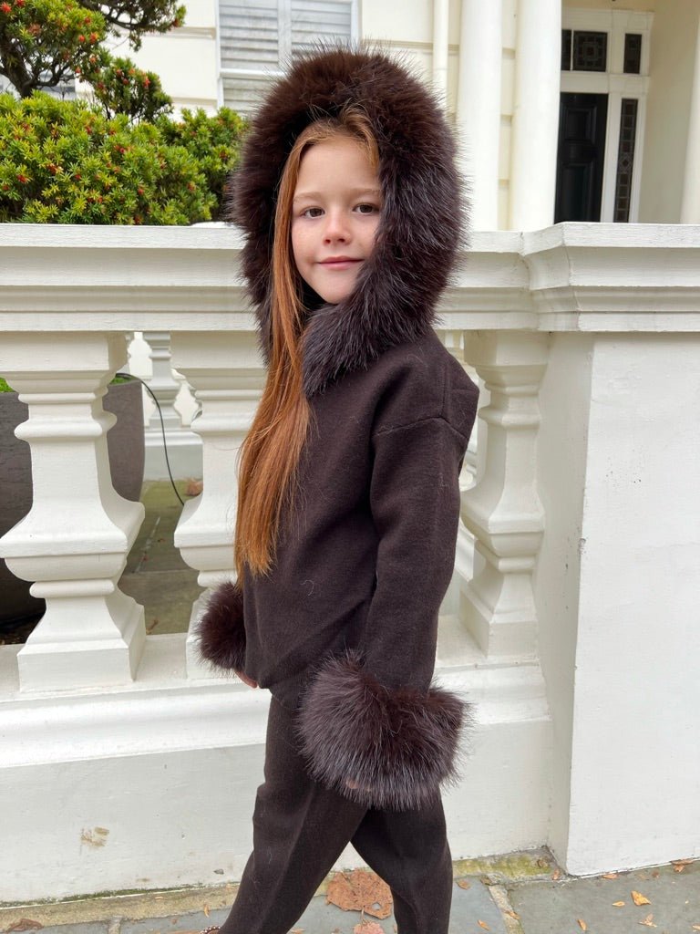 Childrens Chocolate Premium Faux Fur Hood & Cuff Tracksuit - H&L