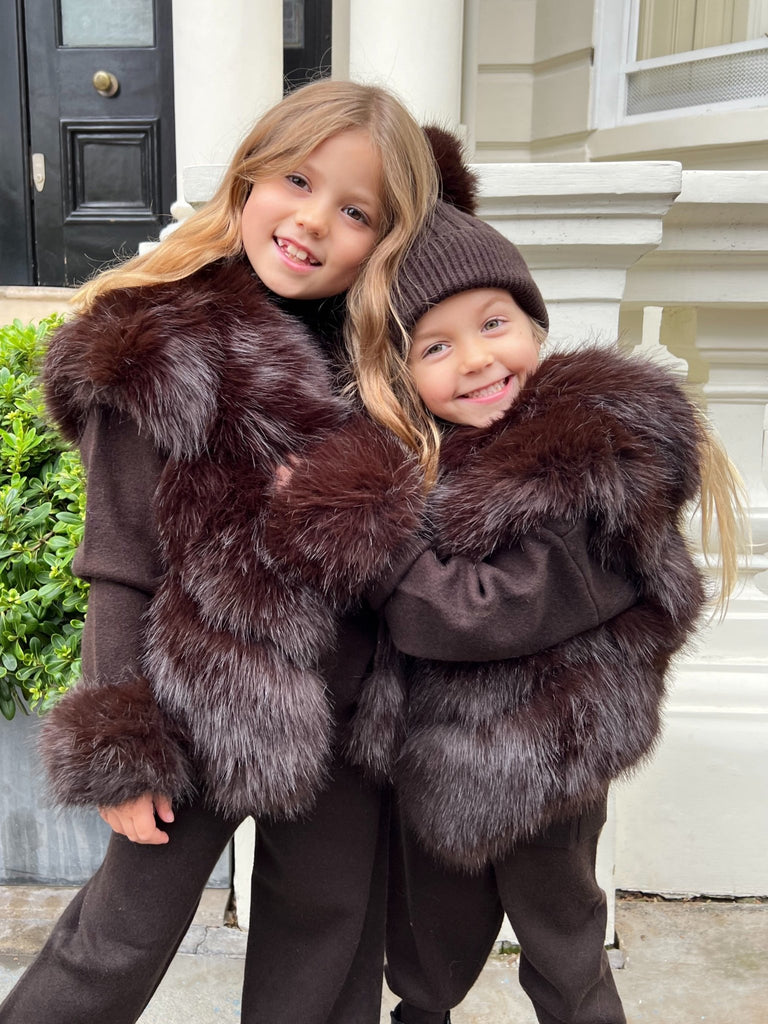 Childrens Chocolate Premium Faux Fur Short Gilet - H&L